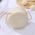 Elegante borsa a tracolla rotonda in paglia intrecciata beige con cerniera e corda - Borsa Rotonda Piccola / Diametro 12cm / Bianco