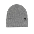 Winter light gray ribbed knit beanie for men and women with black logo patch - Single Hat - Dark Gray