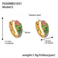 U-shaped stainless steel earrings with vibrant pink green and blue pavé zircon crystals - Gold/Rainbow Zircon-S
