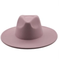 Top view of pink wide brim wool fedora hat with clean stitching on flat rim - M (56-58cm) / Dusky Pink