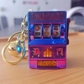 Mini Macau slot machine keychain in purple blue gradient finish with gold bell accessory - Macau Purple Gold Buckle And Golden Bell / 1000 Minimum Order