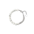 Detail of white turquoise beads and silver Cuban chain bracelet with lobster clasp - White Turquoise Bead