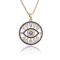 Luxuriöse vergoldete Evil Eye Halskette mit blauem Emaille und funkelnden Kristallen - Böser Blick 20583 / Gold