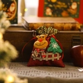 Christmas burlap gift bag with 3D reindeer head and festive tree decoration - Reindeer Red Drawstring Bag