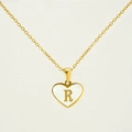 Golden stainless steel heart necklace with white shell inlay and letter R pendant - Letter R
