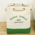 Large cotton rope canvas storage bag in cream and green with ENJOY TODAY slogan - 36x34x49cm / Splicing Green-Large