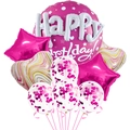 22 inch rose gold birthday balloon set with round foil happy birthday and marble hearts - Pink