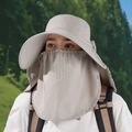 Cappello parasole da donna a tesa larga con protezione collo in grigio beige - Grigio