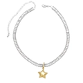 Tenniskette mit rechteckigen Zirkonia und goldenem Sternanhänger mit radialer Textur - Goldener Stern Anhänger