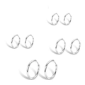 Set of four minimalist silver stainless steel hoop earrings in various sizes for men and women - 8mm/10mm/12mm/14mm / Silver 4 Pairs Set