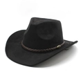Classic black suede cowboy hat with wide brim and brown braided leather decorative band - M(56-59CM) / Black
