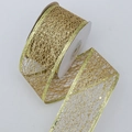 Golden mesh ribbon with glittering sequins and wire edges for Christmas gift wrapping - 5cm*10 Yards / Gold