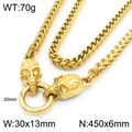 Hip hop style gold skeleton skull pendant necklace for men made of durable titanium steel - Golden Ghost Head / 45cm