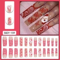 Christmas press-on nails with red snowflake patterns and rhinestone Santa Claus designs - Christmas Red Paisley Santa Claus Style (SGCY-159)