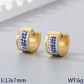 Goldene breite Creolen mit blau-silbernen Kristallen, Größe 13x7mm, Gewicht 6g - Goldene Basis + Blau-weiße Strasssteine (KE118337-TGD)