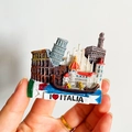 Detail of 3D resin fridge magnet featuring Rome Colosseum and Venice landmarks - (15) Venice Italy Water City