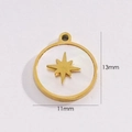 Detail of 13mm round 14K gold titanium steel star pendant with white shell inlay - Round Star Pattern