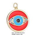 Detail of red enamel evil eye pendant with colorful cubic zirconia and dimensions - Style 25
