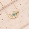Detail of gold evil eye pendant with turquoise center and colorful zircon stones - Turquoise Eye Style(7#)