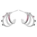 Three-layer C-shaped gold-plated stud earrings with colorful zircon gemstones - Platinum Multi Zirconia