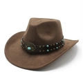 Brown faux suede western cowboy hat with turquoise and metal stud leather band decor - M (56-59cm) / Brown (Suede)