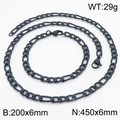 Ensemble collier et bracelet hip hop en acier noir avec maille Figaro et motif 3:1 - 6MM Noir