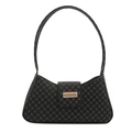 Elegante bolso de hombro negro de media luna con estampado geométrico y cierre dorado - Negro