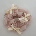 Pale pink mesh scrunchie with cream satin bows in ballet core style for women - Pink Hair Ring