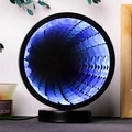 Infinity mirror lamp with blue LED tunnel effect and sleek black circular frame base - Amethyst Rough Stone Layered Mirror (single Color) With Black Frame / Brown Kraft Paper Box Packaging (17*10.5*20.5cm)