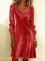Elegante rode fluwelen jurk met lange paillettenmouwen en een stijlvolle gedrapeerde hals - S / Rood