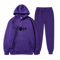 Deep purple hoodie and joggers set with heart paw love print in size medium - S / Purple Love Paw (11)