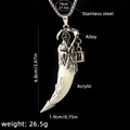 Men's gothic grim reaper necklace with white acrylic wolf fang and stainless steel chain - Wolf Tooth No.40 + 70cm Steel Chain