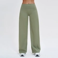 High-waisted wide-leg athletic pants in olive green with a slimming fit and smooth finish - S / Light Army Green
