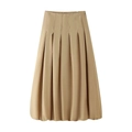 Chic khaki pleated midi skirt for women with a subtle luster and elegant drape - S / Khaki Skirt