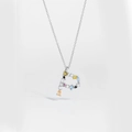 S925 silver necklace with letter P pendant featuring vibrant multi-color zircon stones - Silver Letter P