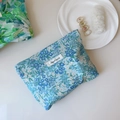 Floral print canvas makeup pouch with simple wish label and blue botanical patterns - Ocean Blue Small Floral