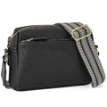 Black pebbled leather crossbody bag with geometric woven strap and gold zippers - Black
