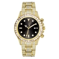 Luxury gold iced-out watch featuring a black sunray dial with a date window display - Gold White