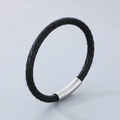 Bracelet tressé en cuir noir avec un fermoir magnétique en argent poli pour hommes et femmes - Style B-6mm Cordon Noir-Fermoir Acier-Bracelet