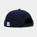 Navy blue cotton miki hat with embroidered smiley face patch and adjustable back strap - Square Smile Navy Blue