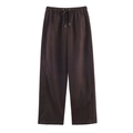 Pantalón ancho marrón de cintura alta para mujer con cintura elástica y cordón ajustable - XS / Marrón