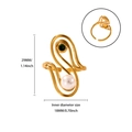 Golden irregular geometric ring with green gemstone and white pearl in open adjustable design - Streamline Gem Pearl Open Style (G8639G-2)