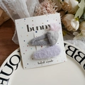 Pink and grey knit strawberry hair clips set on polka dot card for kids hair accessories - Carrot