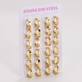 Set de 12 pares de pendientes de aro dorados de acero inoxidable en tarjeta blanca - Color Dorado Pequeño (15*14.5mm)