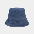 Detail of denim bucket hat featuring white contrast stitching and twill texture - M (56-58cm) / Medium Blue