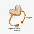 18K vergoldeter Edelstahlring mit Herz aus weißem Emaille und gedrehtem Design - Weiß