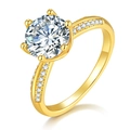 Klassischer Goldring mit Sechs-Krallen-Fassung, Diamant und seitlichem Pavé-Besatz - Einstellbar Offen / Moissanit-Ring - Gold - 2ct