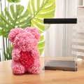 Handmade pink and red rose bear in a clear gift box on a natural wooden table - 23CM Bear+Gift Box+Light / Clear Pink with Red Heart
