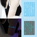 Luminous JSN-028 tattoo sticker with stars and birds pattern showing blue glow effect - JSN-028 (Luminous Bohemian)