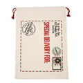 Christmas canvas drawstring gift bag with red and green Santa Claus special delivery design - 49*68CM, HK-X10 (Envelope Border)